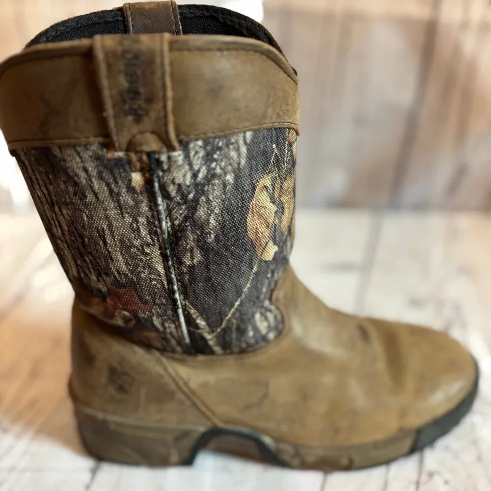 Rocky Kids Leather Western Camouflage 6” Outdoor Brown Slip On Boots Size 4M